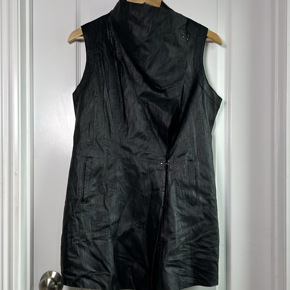 My Tribe Genuine Leather Black Longline Draped Collar Vest Mon Wife Edgy Style